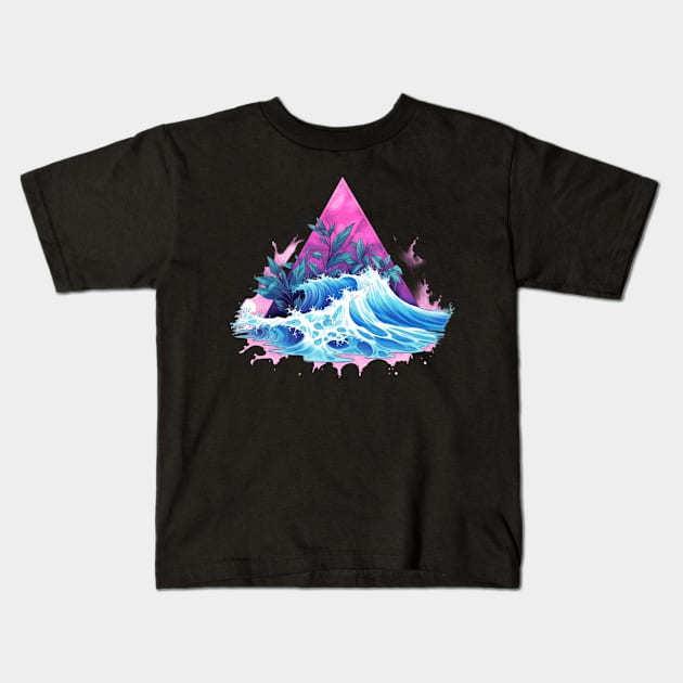 Summer Vaporwave Wave Triangle Kids T-Shirt by Nightarcade